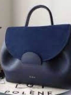 Polene Uno leather and Suede Navy Top-Handle Satchel